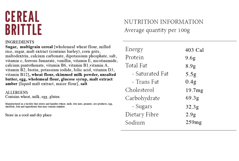 Cereal Brittle crunchy baked cereal snack made with multigrain cereal, butter and malt extract