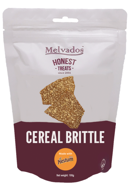 Cereal Brittle crunchy baked cereal snack made with multigrain cereal, butter and malt extract