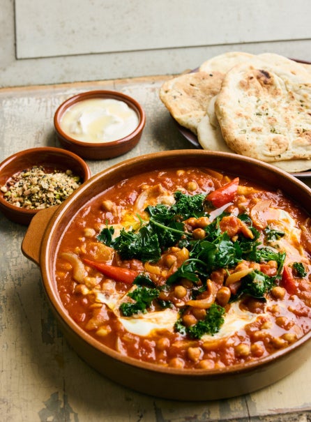 Moroccan chickpea soup with Dhuka flat bread