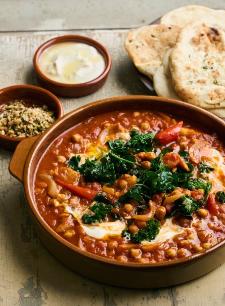 Moroccan chickpea soup with Dhuka flat bread