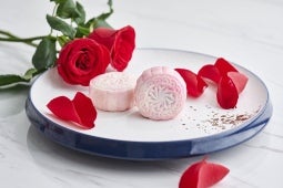 Marbled (Pink) Lychee, Raspberry, Rose Mooncake with KITKAT Spread and KITKAT bites