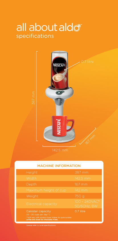 Aldo Dispenser Specs
